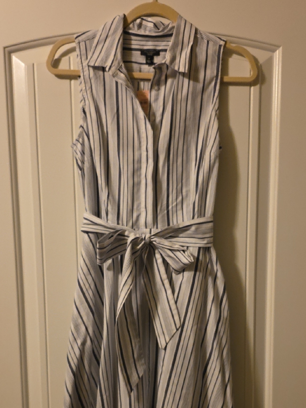 Ann Taylor Factory Striped Sleeveless Midi Dress - White & Blue